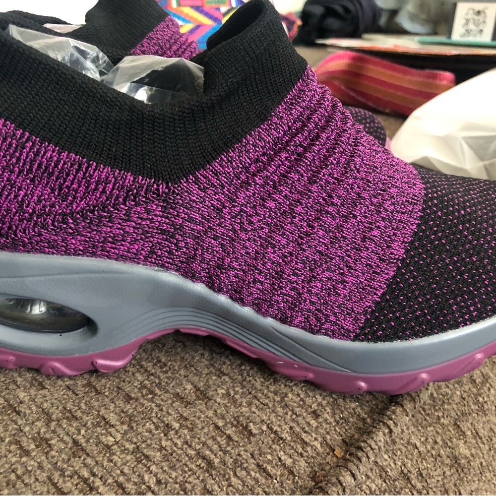 Purple and Black Slip-On Athletic Shoes with Cushioned Sole